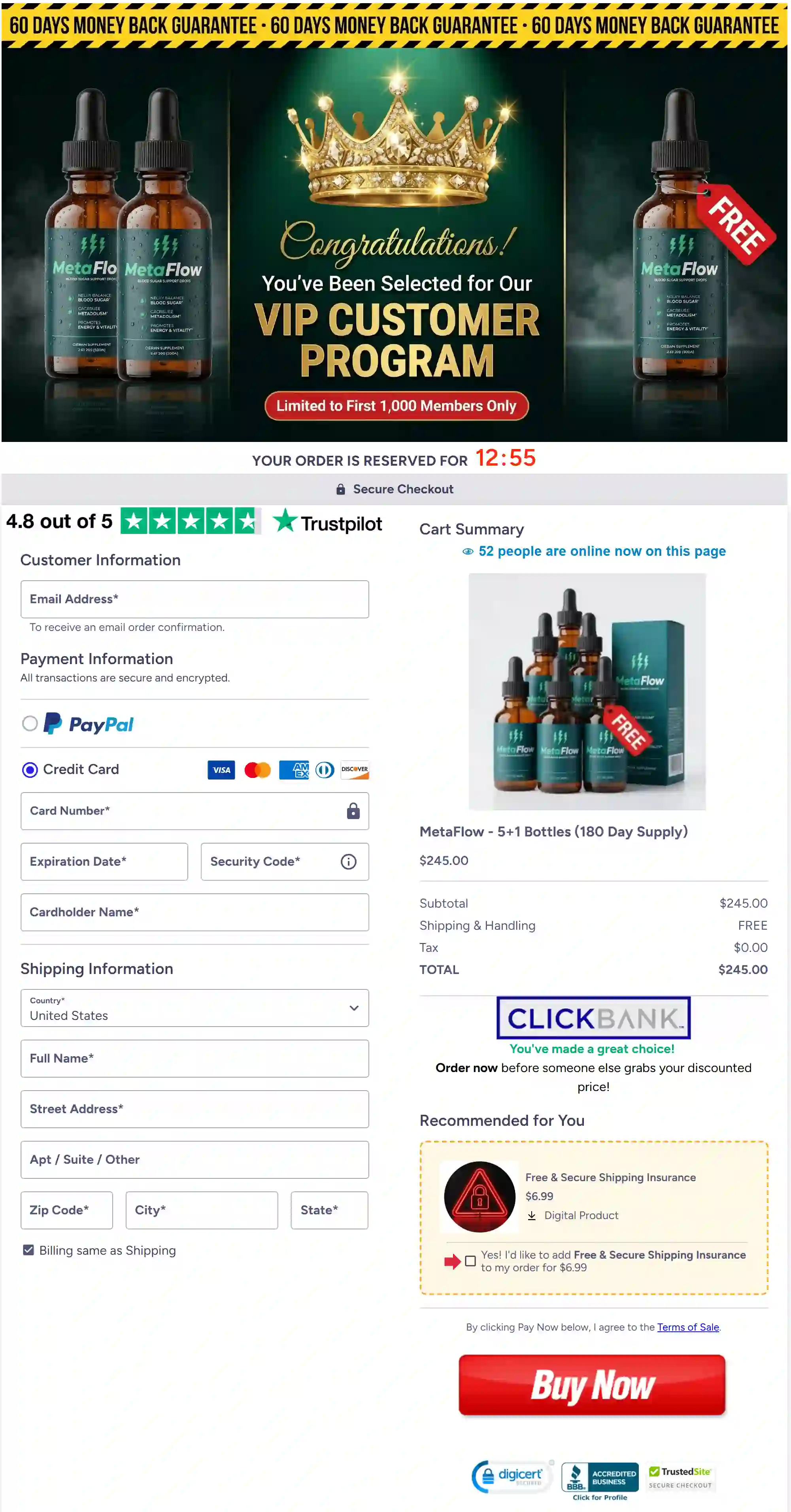 Secure MetaFlow checkout and protected payment process